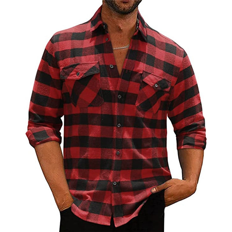 Check Shirt Mens Long Sleeve Button Down Cotton Classic Casual