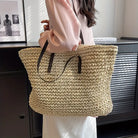 Oversized woven straw beach tote bag, view 10