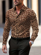 Graphic leopard print short sleeve shirt in brown