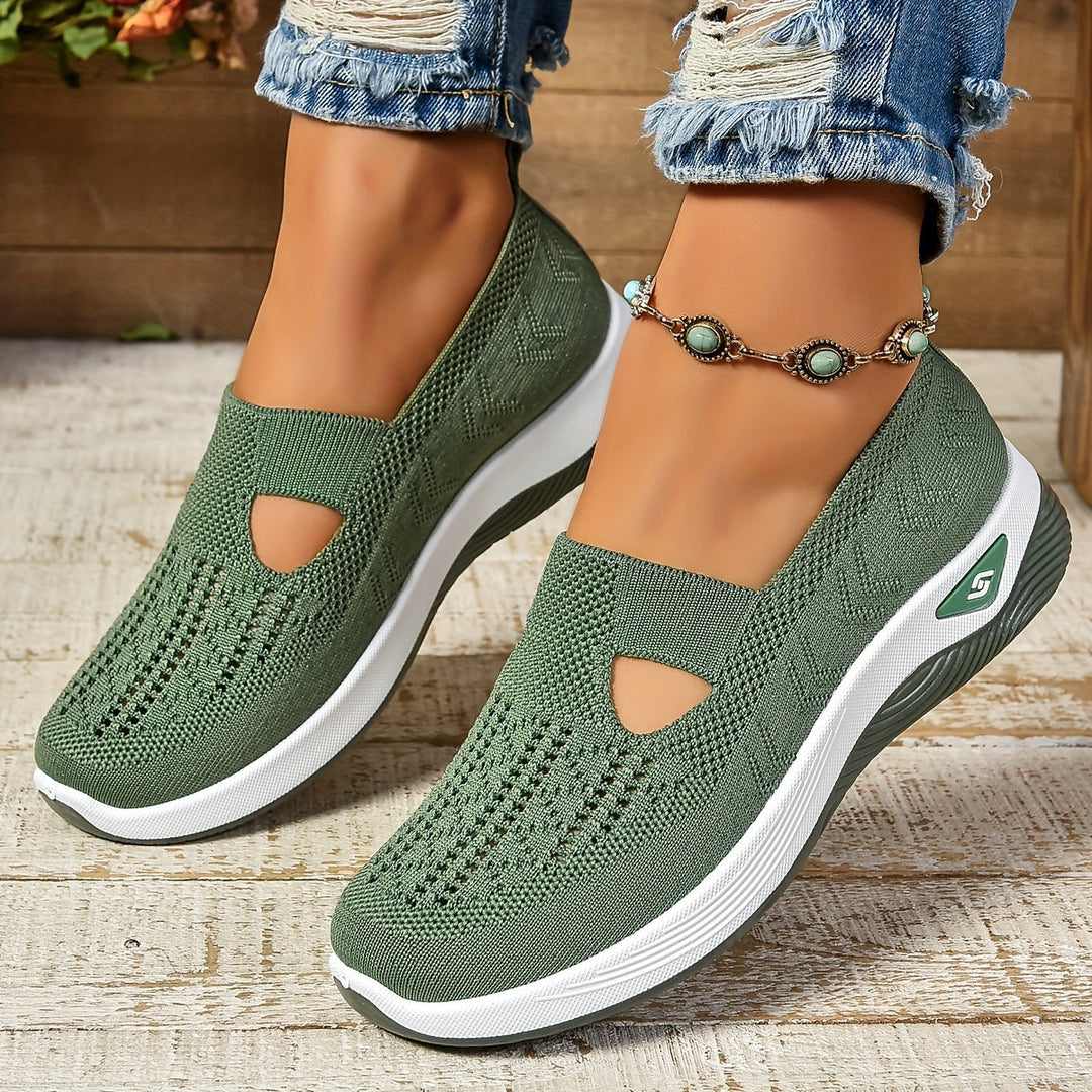 Lightweight Slip On Walking Sneakers with Cutout for Women in Green