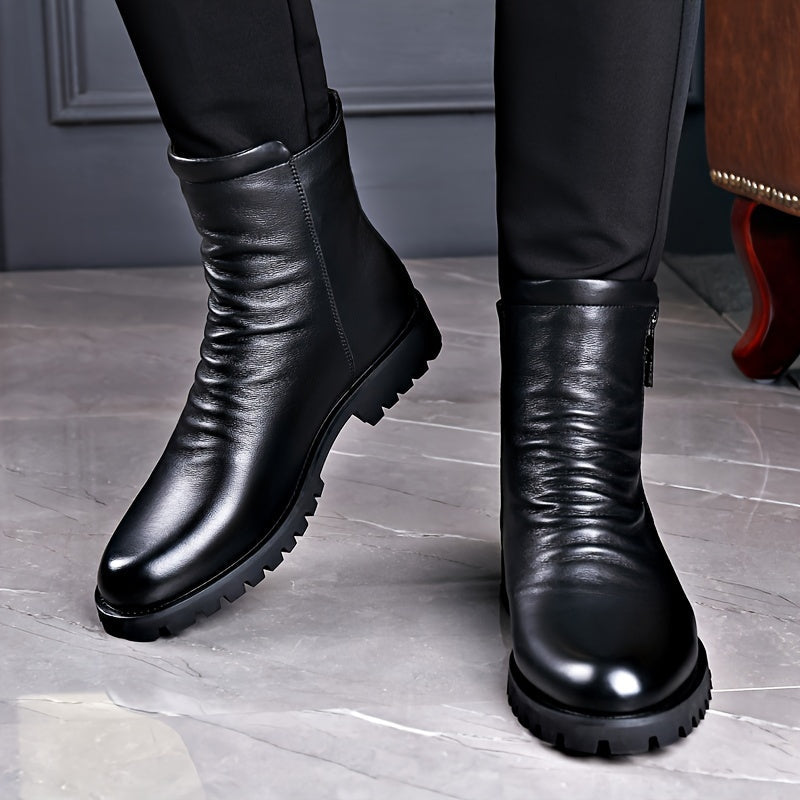 Mid Calf Boots Mens Side Zip Leather Look Polished Dress Boot