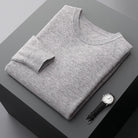 Fall Cashmere Feel Knit Crew Neck Sweater for Men in Light Gray