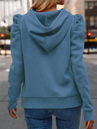 Hoodie Womens Puff Sleeve Drawstring Soft Brushed Pullover Feminine