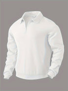 Fall Textured Geometric Polo Collar Quarter Zip Sweater for Men in White