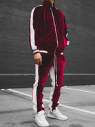Classic velvet full zip tracksuit in burgundy
