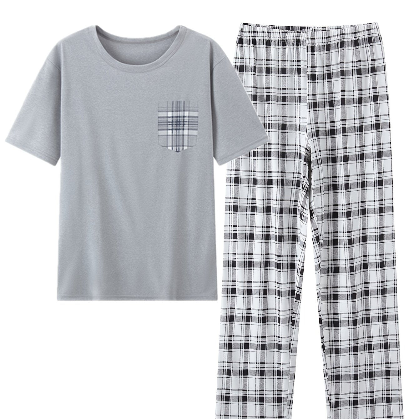 Lounge Set Womens Two Piece Checkered Short Sleeve Top Pyjama Pant