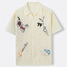 Open weave crochet knit polo shirt, view 1