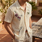 Open weave crochet knit polo shirt, view 2