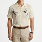 Open weave crochet knit polo shirt, view 3