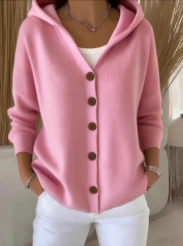 Cardigan Sweater Womens Hooded Button Front Ribbed Cuff Knit