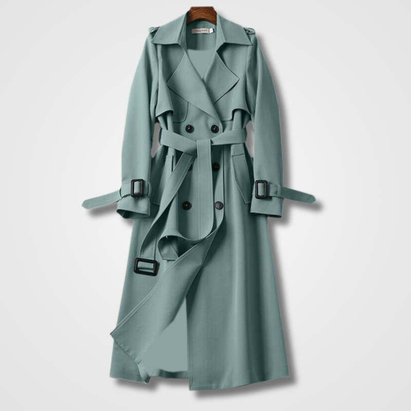 Fall Double Breasted Belted Long Trench Coat for Women in Sage Green