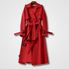 Fall Double Breasted Belted Long Trench Coat for Women in Red