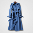 Fall Double Breasted Belted Long Trench Coat for Women in Blue