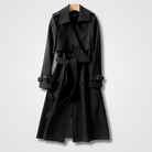 Fall Double Breasted Belted Long Trench Coat for Women in Black