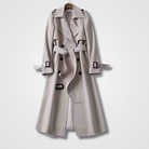 Fall Double Breasted Belted Long Trench Coat for Women in Light Gray