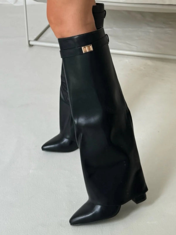 Fall Fold Over Cuff Knee High Wedge Boots for Women