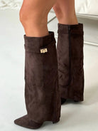 Fall Fold Over Cuff Knee High Wedge Boots for Women