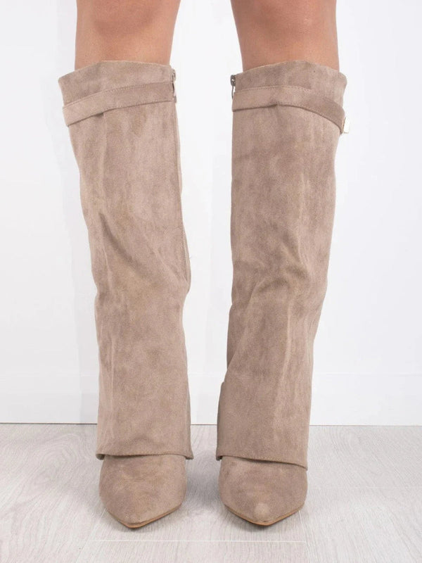 Fall Fold Over Cuff Knee High Wedge Boots for Women