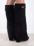 Fall Fold Over Cuff Knee High Wedge Boots for Women