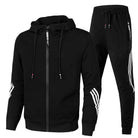 Fall Hooded Zip Up Tracksuit with Jogger Pants Set for Men in Black