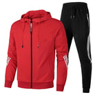 Fall Hooded Zip Up Tracksuit with Jogger Pants Set for Men in Red Black