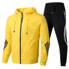 Fall Hooded Zip Up Tracksuit with Jogger Pants Set for Men in Yellow Black