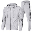 Fall Hooded Zip Up Tracksuit with Jogger Pants Set for Men in Gray
