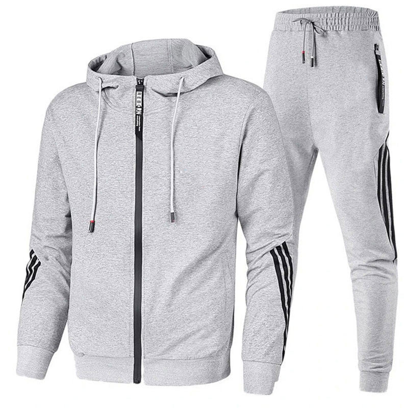 Fall Hooded Zip Up Tracksuit with Jogger Pants Set for Men in Gray