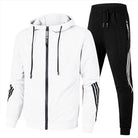 Fall Hooded Zip Up Tracksuit with Jogger Pants Set for Men in White Black