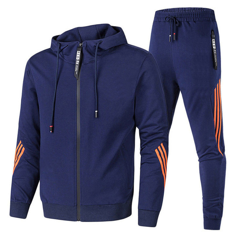 Fall Hooded Zip Up Tracksuit with Jogger Pants Set for Men in Navy