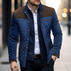 Quilted Jacket Mens Colour Block Padded Zip Front Stand Collar