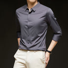 Fall Slim Fit Lightweight Button Up Dress Shirt for Men in Gray