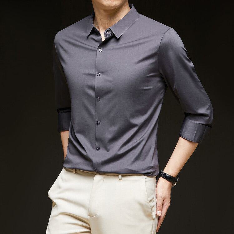 Fall Slim Fit Lightweight Button Up Dress Shirt for Men in Gray