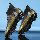 Anti slip breathable outdoor soccer shoe in black gold