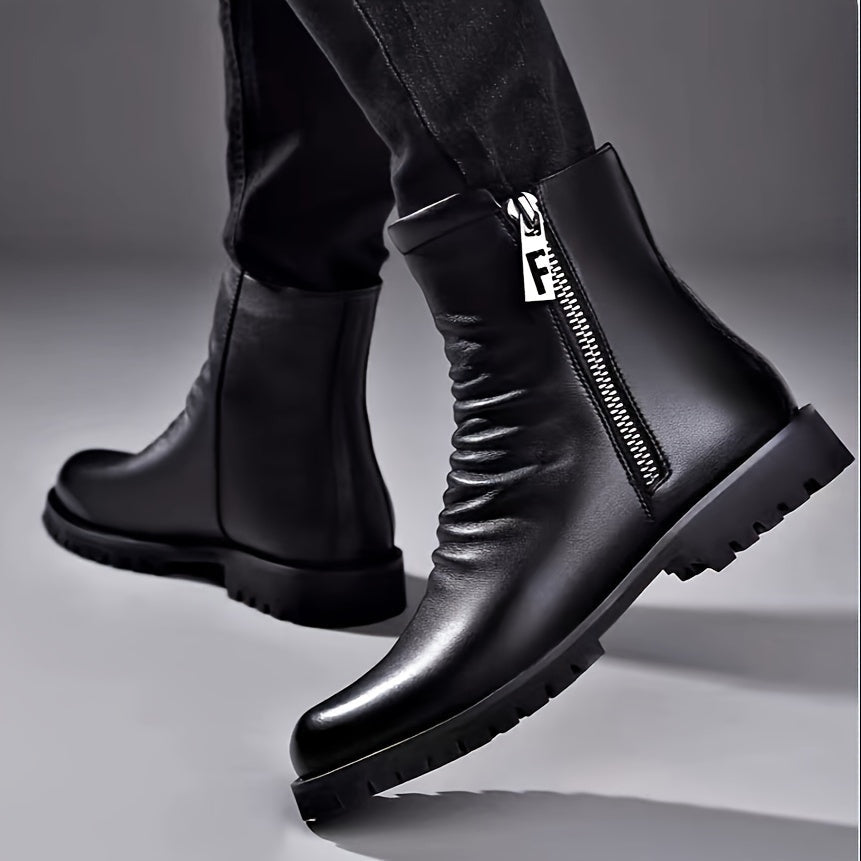 Mid Calf Boots Mens Side Zip Leather Look Polished Dress Boot
