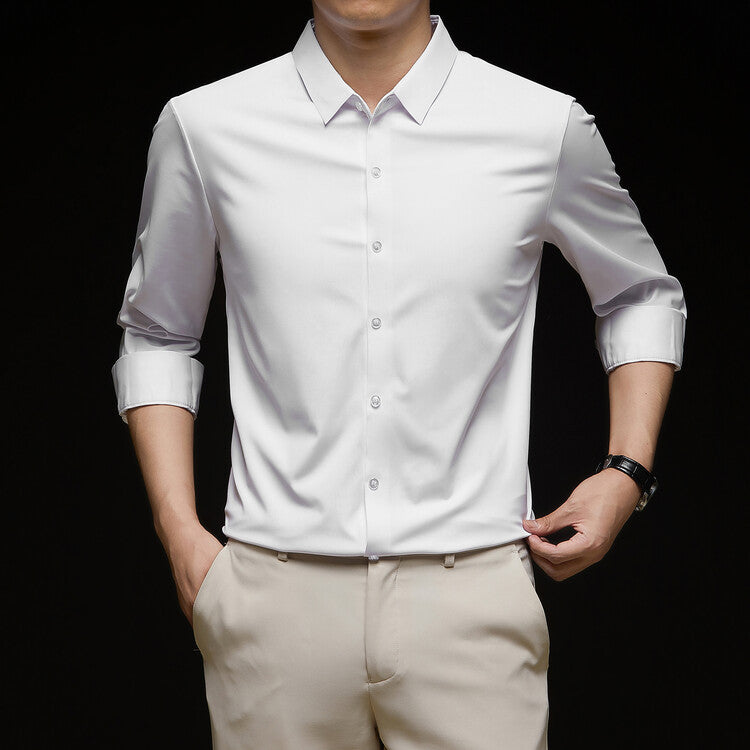 Fall Slim Fit Lightweight Button Up Dress Shirt for Men in White