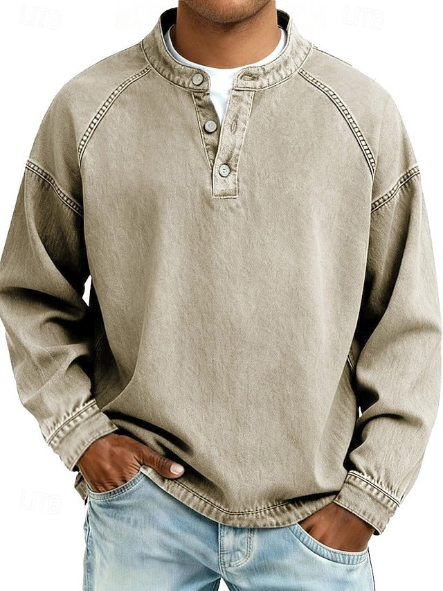 Vintage style relaxed long sleeve shirt in khaki