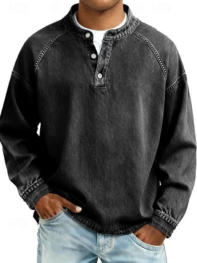 Vintage style relaxed long sleeve shirt in black