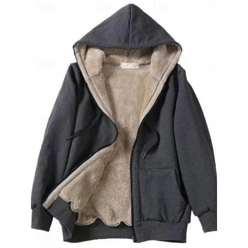 Fleece Jacket Womens Hooded Zip Front Warm Lined Plus Size Range