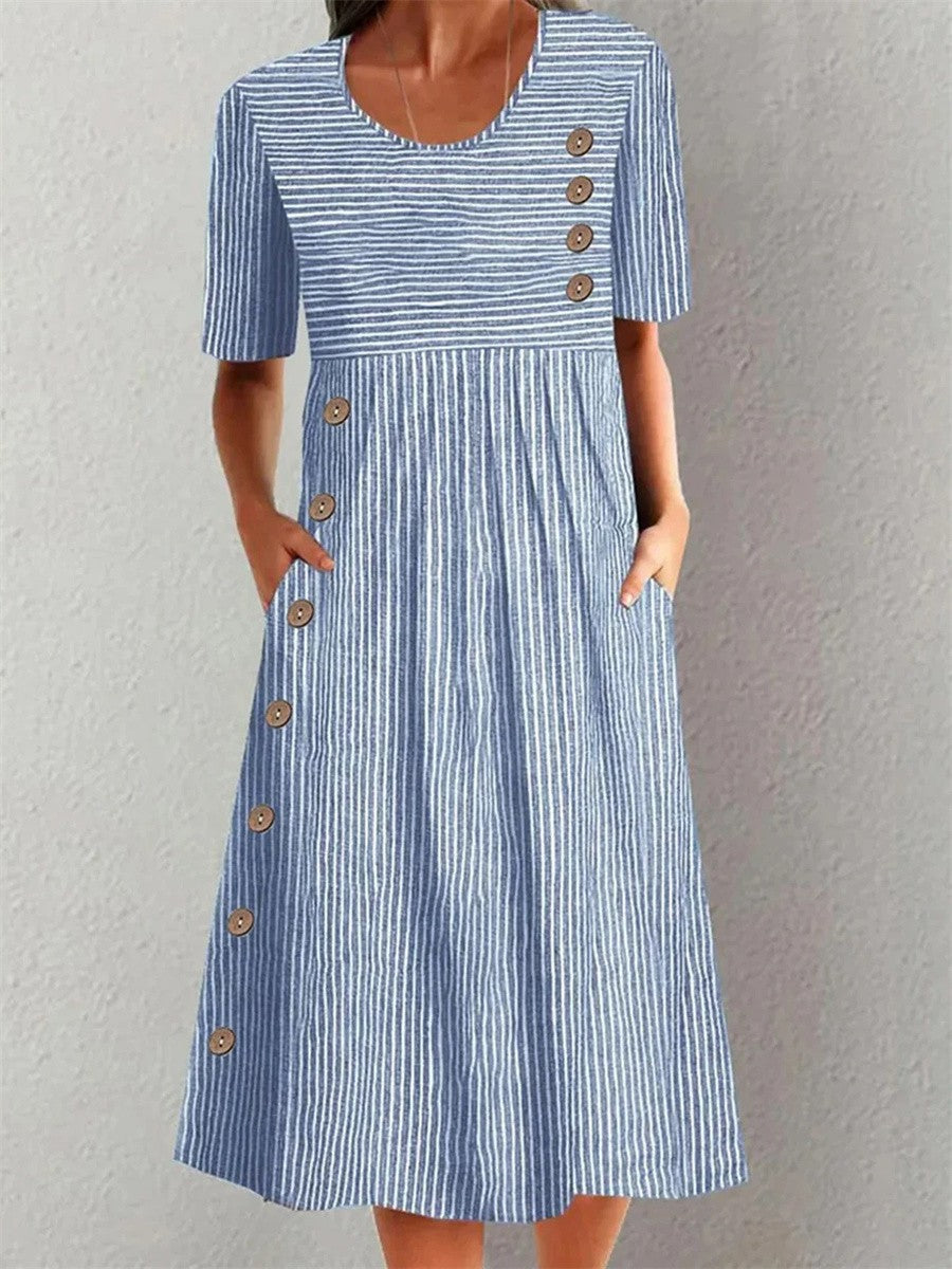 Striped relaxed summer midi dress in blue