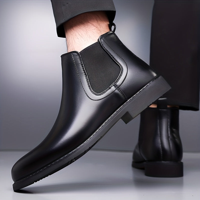 Chelsea Boots Mens Slip On Elastic Gusset Leather Look Classic