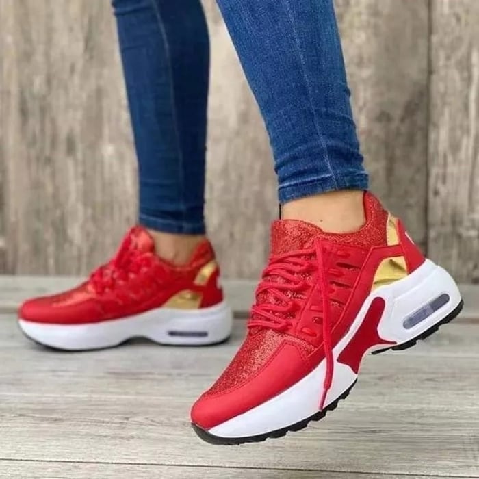 Fall Lightweight Air Cushion Walking Sneakers for Women in Red