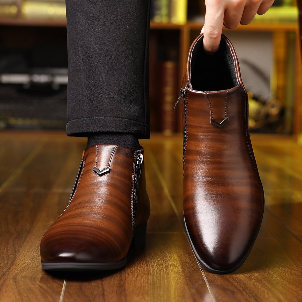 Fall Faux Leather Embossed Side Zip Chelsea Boots for Men