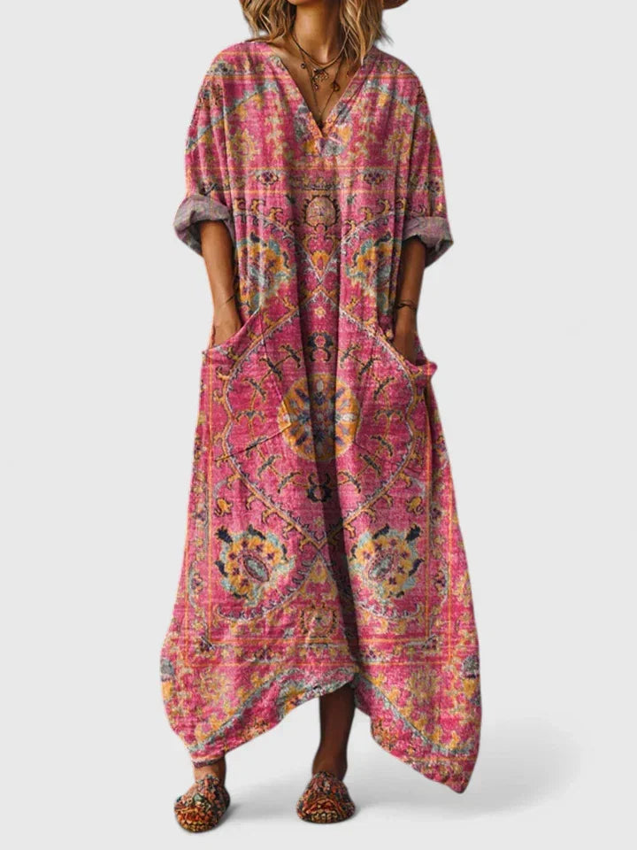 Oversized relaxed fit pocket dress in red