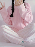 Lounge Set Womens Two Piece Cozy Fleece Warm Pyjama Set Winter