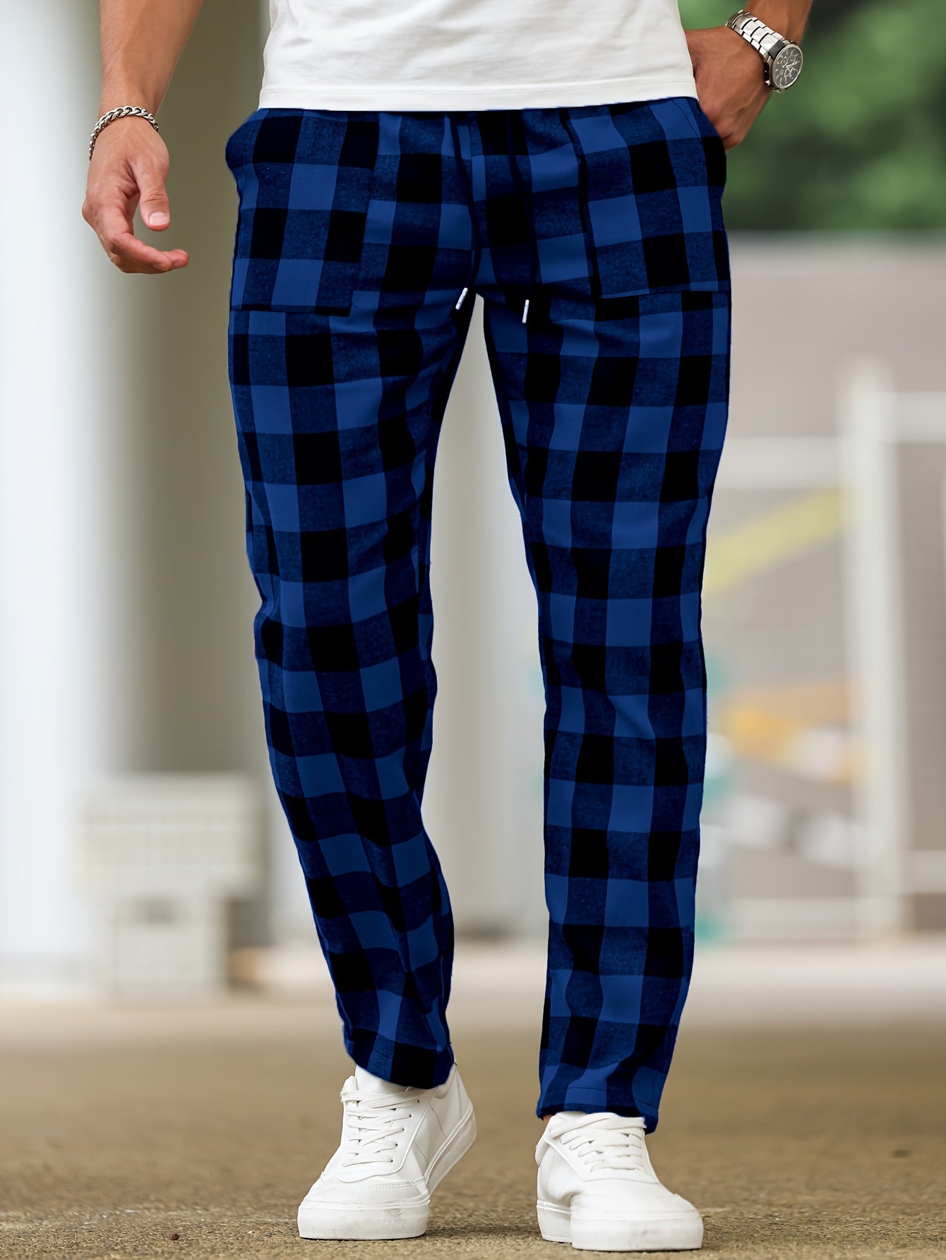Lounge Pants Mens Plaid Pyjama Bottoms Relaxed Elastic Waist Soft