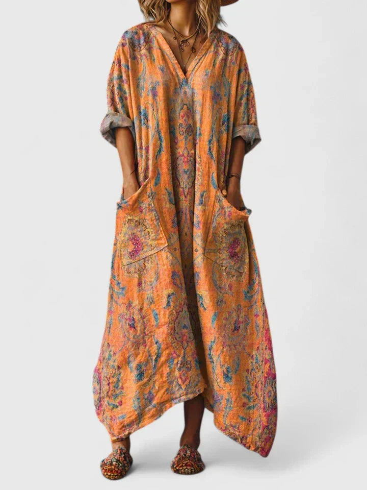 Oversized relaxed fit pocket dress in orange