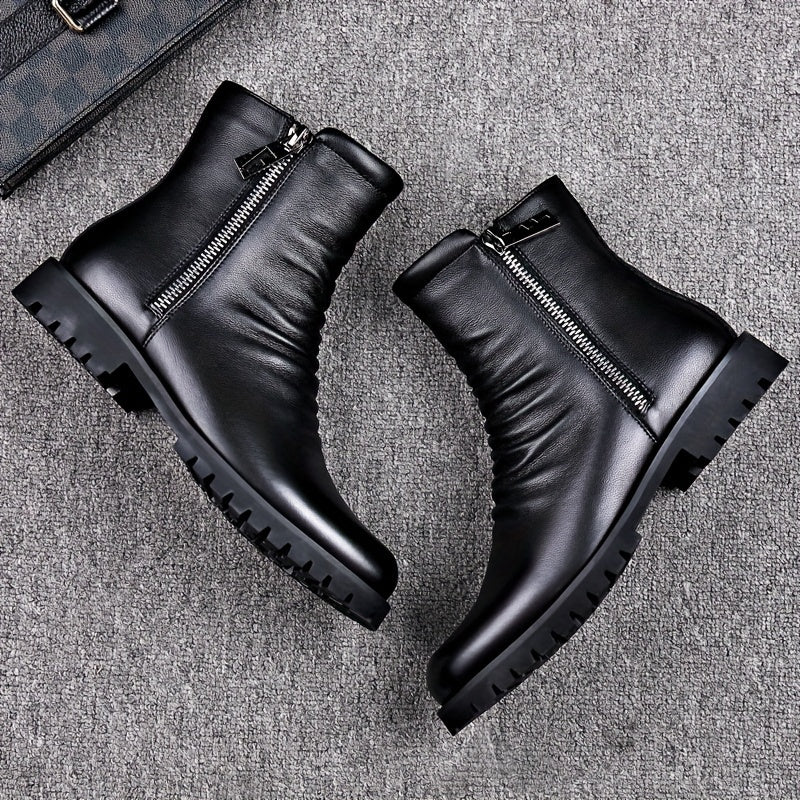 Mid Calf Boots Mens Side Zip Leather Look Polished Dress Boot