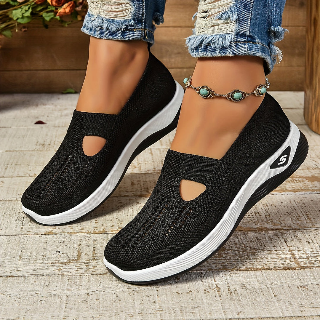 Lightweight Slip On Walking Sneakers with Cutout for Women in Black