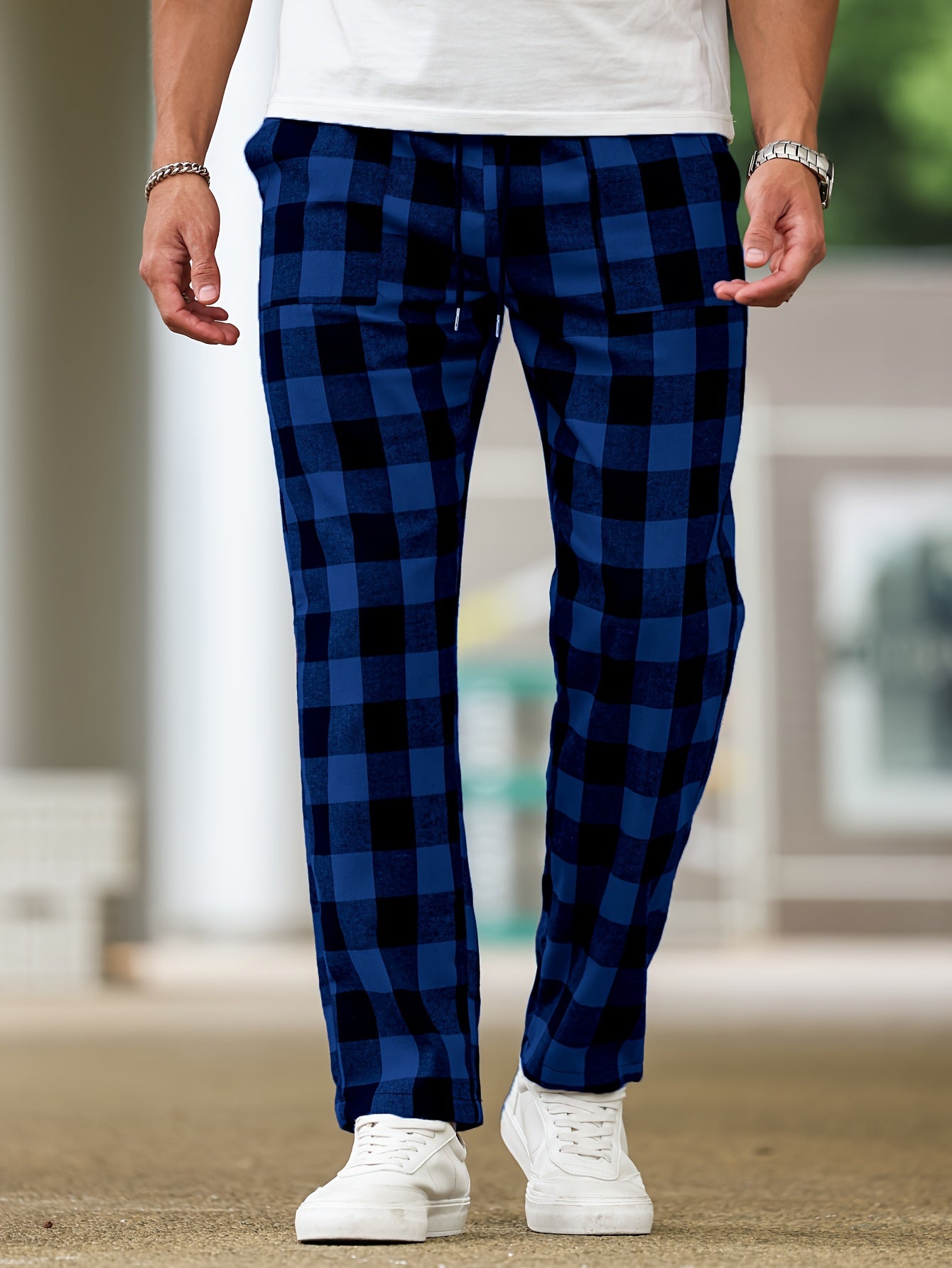 Lounge Pants Mens Plaid Pyjama Bottoms Relaxed Elastic Waist Soft